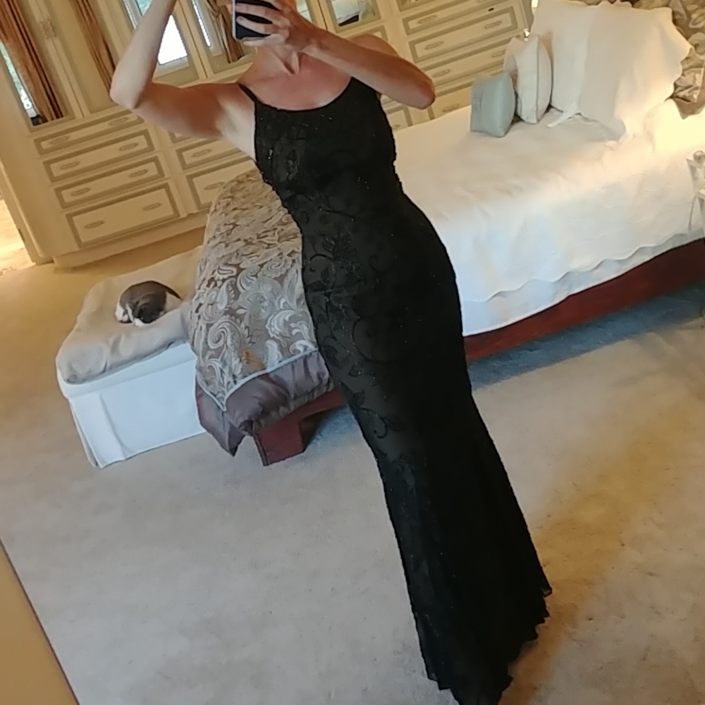Elegant black beaded evening dress
